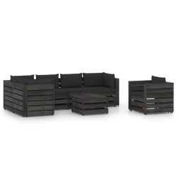 vidaXL Muebles de jardín 7 piezas con cojines madera impregnada gris