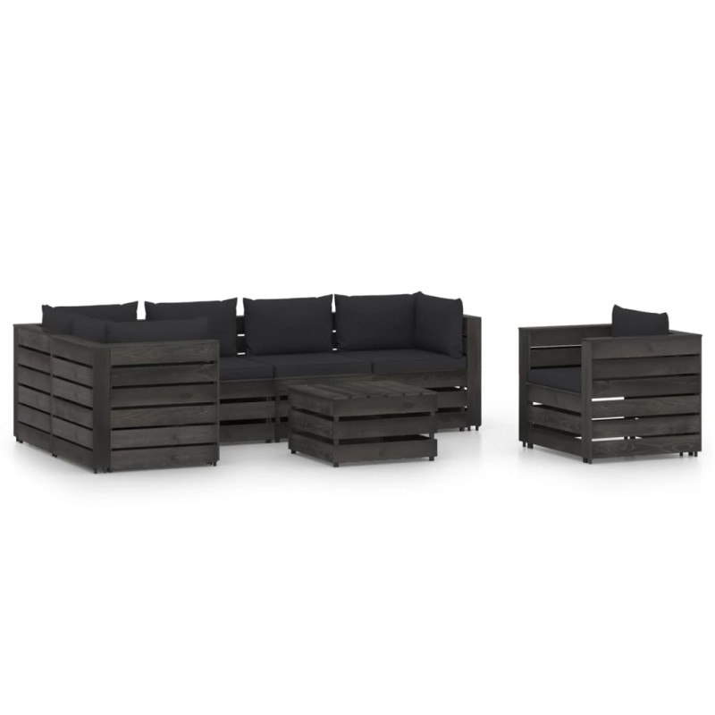 vidaXL Muebles de jardín 7 piezas con cojines madera impregnada gris vidaXL Muebles de jardín 7 piezas con cojines madera impregnada gris
