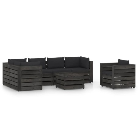 vidaXL Muebles de jardín 7 piezas con cojines madera impregnada gris