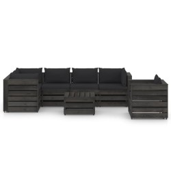 vidaXL Muebles de jardín 7 piezas con cojines madera impregnada gris