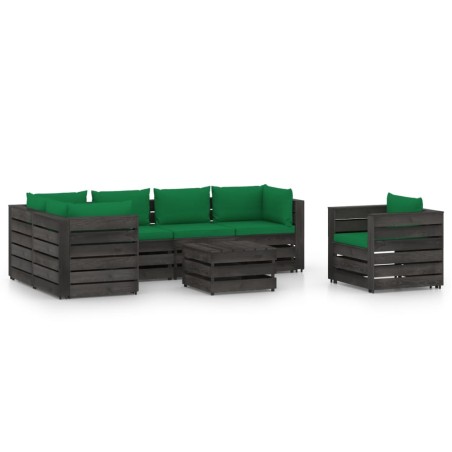 vidaXL Muebles de jardín 7 piezas con cojines madera impregnada gris