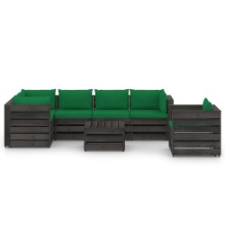 vidaXL Muebles de jardín 7 piezas con cojines madera impregnada gris