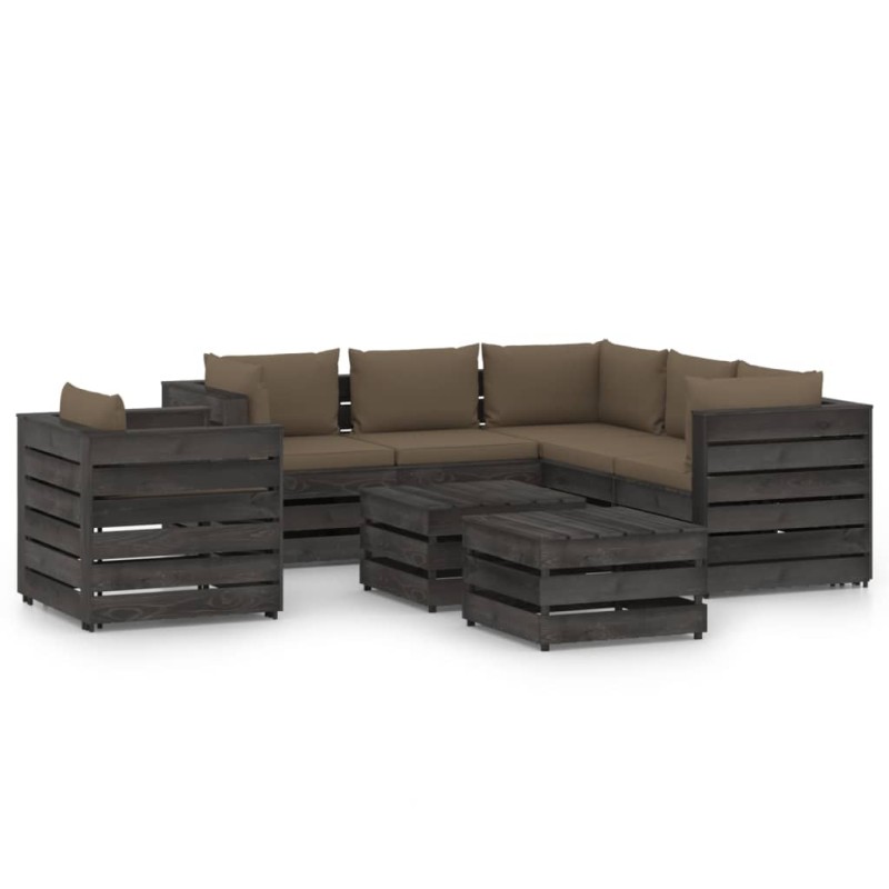 vidaXL Muebles de jardín 8 piezas con cojines madera impregnada gris vidaXL Muebles de jardín 8 piezas con cojines madera impregnada gris
