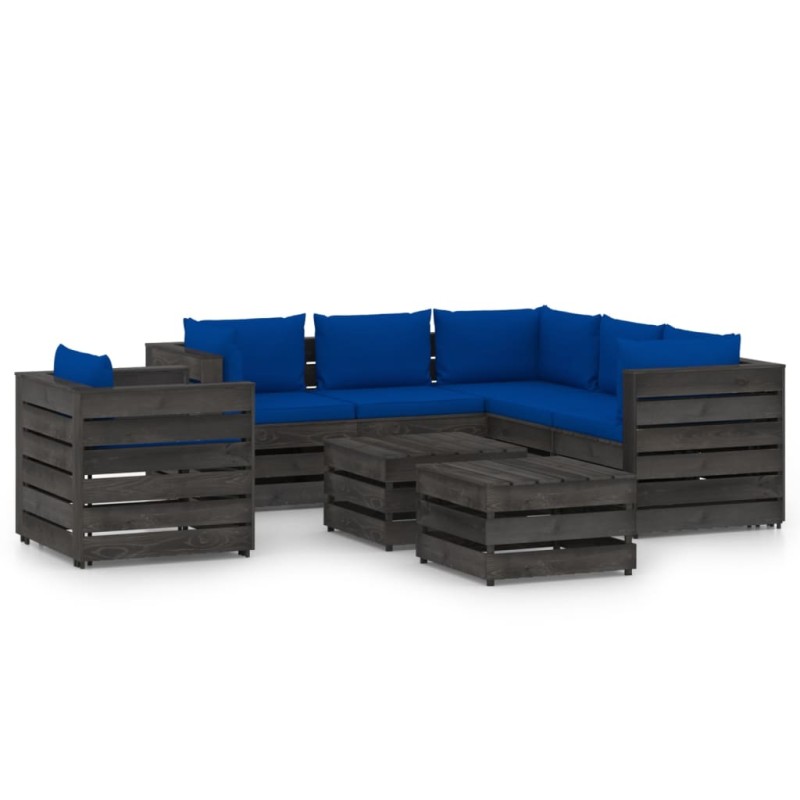 vidaXL Muebles de jardín 8 piezas con cojines madera impregnada gris vidaXL Muebles de jardín 8 piezas con cojines madera impregnada gris