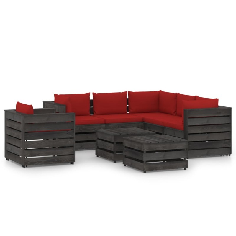 vidaXL Muebles de jardín 8 piezas con cojines madera impregnada gris vidaXL Muebles de jardín 8 piezas con cojines madera impregnada gris