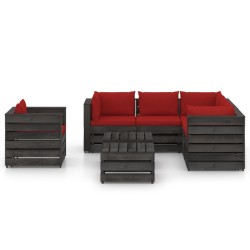 vidaXL Muebles de jardín 8 piezas con cojines madera impregnada gris