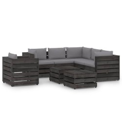 vidaXL Muebles de jardín 8 piezas con cojines madera impregnada gris