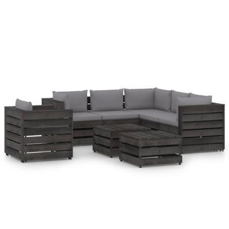 vidaXL Muebles de jardín 8 piezas con cojines madera impregnada gris