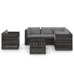 vidaXL Muebles de jardín 8 piezas con cojines madera impregnada gris