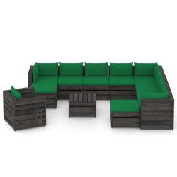 vidaXL Muebles de jardín 12 piezas con cojines madera impregnada gris