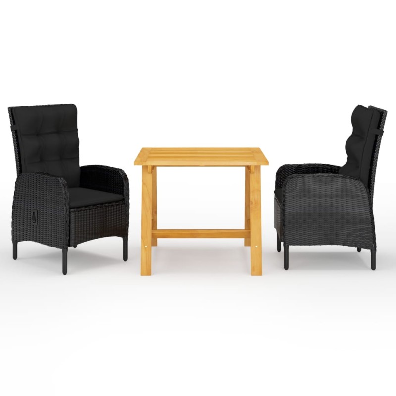 vidaXL Juego de comedor de jardín de 3 piezas negro vidaXL Juego de comedor de jardín de 3 piezas negro
