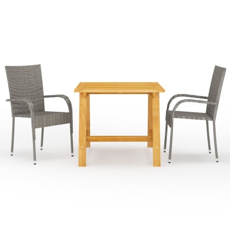 vidaXL Juego de comedor para jardín 3 piezas gris
