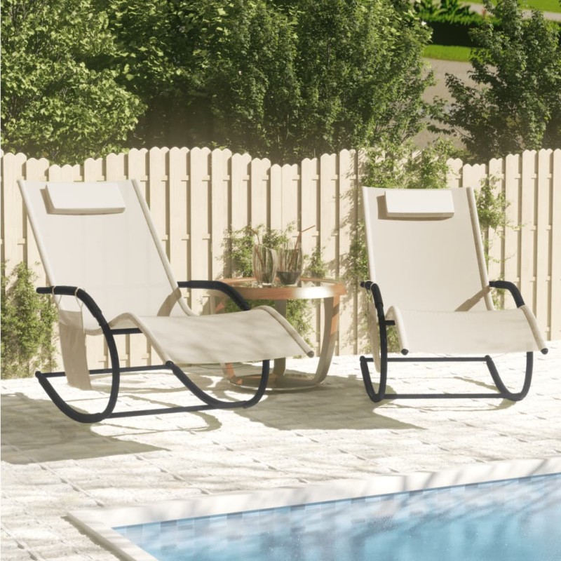 vidaXL Tumbona mecedora 2 unidades de acero y textilene crema vidaXL Tumbona mecedora 2 unidades de acero y textilene crema