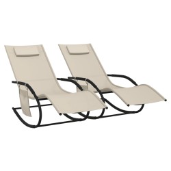vidaXL Tumbona mecedora 2 unidades de acero y textilene crema