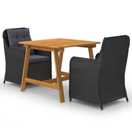 vidaXL Juego de comedor para jardín 3 piezas negro