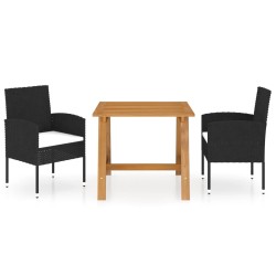 vidaXL Juego de comedor para jardín 3 piezas negro