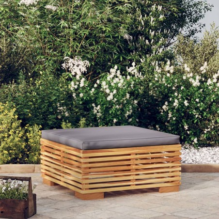 vidaXL Taburete de jardín con cojín gris oscuro madera maciza teca