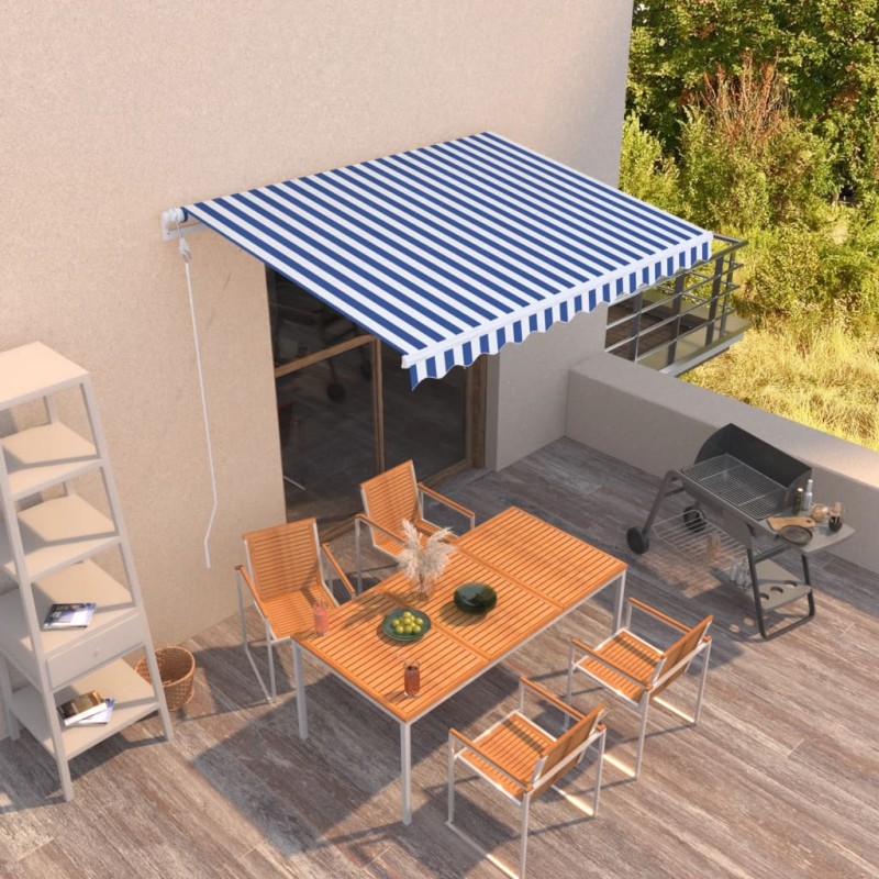 vidaXL Toldo automático retráctil azul y blanco 300x250 cm vidaXL Toldo automático retráctil azul y blanco 300x250 cm