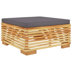 vidaXL Taburete de jardín con cojín gris oscuro madera maciza teca
