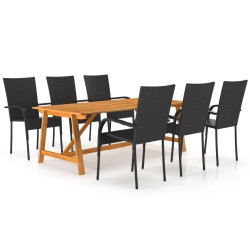 vidaXL Juego de comedor para jardín 7 piezas negro
