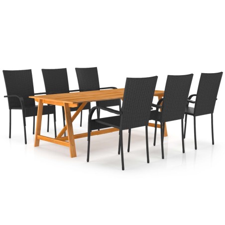 vidaXL Juego de comedor para jardín 7 piezas negro