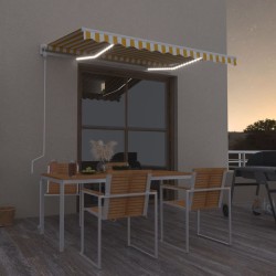 vidaXL Toldo automático LED sensor de viento amarillo blanco 350x250cm