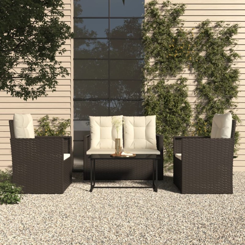 vidaXL Muebles de jardín con cojines 4 piezas ratán sintético negro vidaXL Muebles de jardín con cojines 4 piezas ratán sintético negro