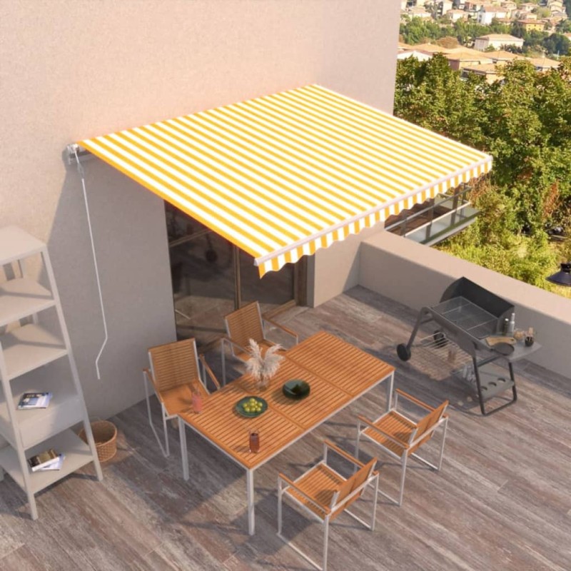 vidaXL Toldo retráctil automático amarillo y blanco 450x300 cm vidaXL Toldo retráctil automático amarillo y blanco 450x300 cm