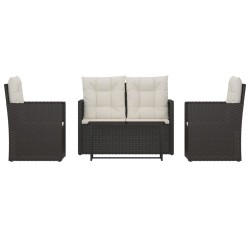 vidaXL Muebles de jardín con cojines 4 piezas ratán sintético negro