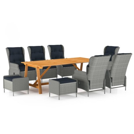 vidaXL Juego de comedor de jardín 9 piezas gris claro