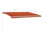 vidaXL Toldo automático LED sensor de viento naranja marrón 450x300 cm vidaXL Toldo automático LED sensor de viento naranja marrón 450x300 cm