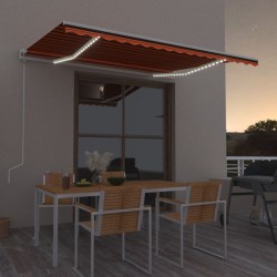 vidaXL Toldo automático LED sensor de viento naranja marrón 450x350 cm