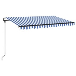 vidaXL Toldo automático LED sensor de viento azul y blanco 450x300 cm