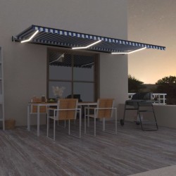 vidaXL Toldo automático LED sensor de viento azul y blanco 600x300 cm