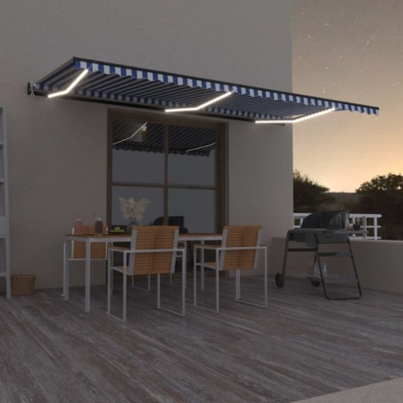 vidaXL Toldo automático LED sensor de viento azul y blanco 600x300 cm
