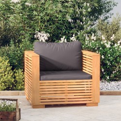 vidaXL Sillón de jardín con cojines gris oscuro madera maciza teca