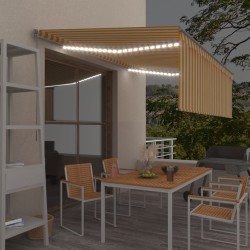 vidaXL Toldo manual retráctil persiana y LED 4,5x3 m amarillo y blanco
