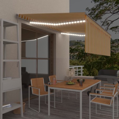 vidaXL Toldo manual retráctil persiana y LED 4,5x3 m amarillo y blanco