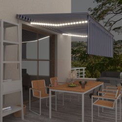 vidaXL Toldo manual retráctil con persiana y LED azul y blanco 4,5x3 m