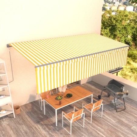 vidaXL Toldo retráctil automático con persiana amarillo y blanco 6x3 m