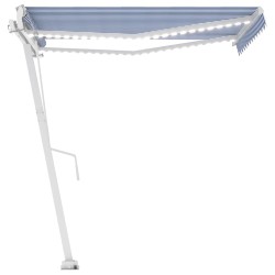 vidaXL Toldo automático LED sensor de viento azul y blanco 350x250 cm