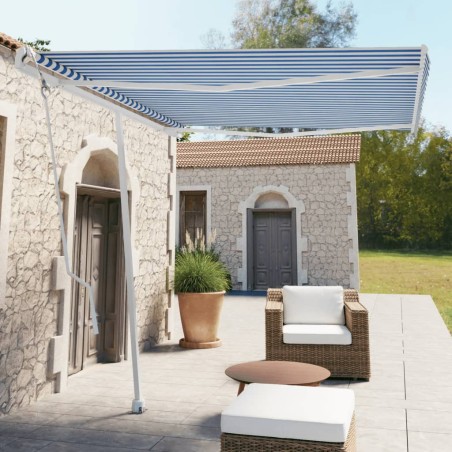 vidaXL Toldo de pie automático azul y blanco 300x250 cm