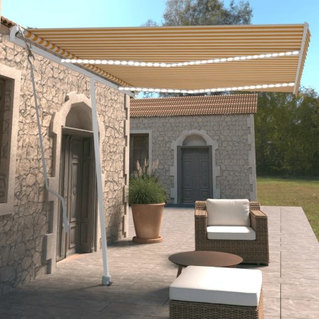 vidaXL Toldo automático LED sensor de viento amarillo blanco 350x250cm