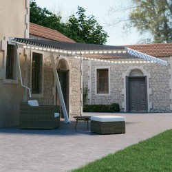 vidaXL Toldo automático LED sensor de viento azul y blanco 450x300 cm