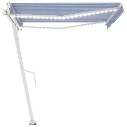 vidaXL Toldo automático LED sensor de viento azul y blanco 450x300 cm