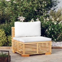 vidaXL Sofá central jardín con cojines madera maciza teca color crema