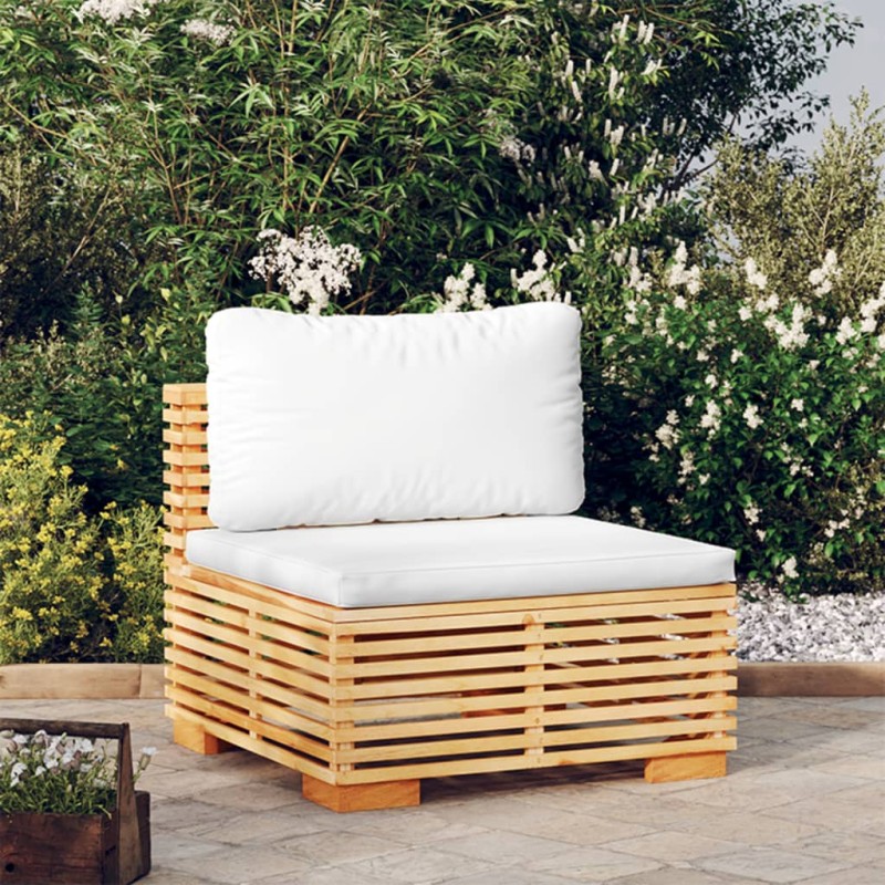 vidaXL Sofá central jardín con cojines madera maciza teca color crema vidaXL Sofá central jardín con cojines madera maciza teca color crema
