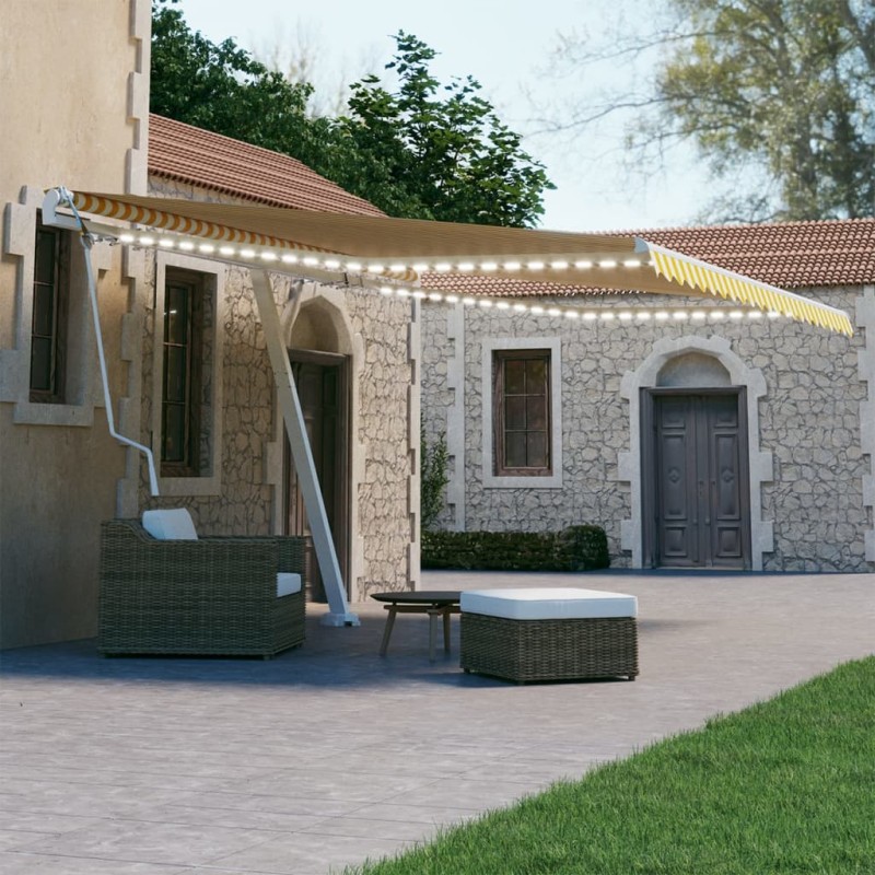 vidaXL Toldo automático LED sensor de viento amarillo blanco 450x300cm vidaXL Toldo automático LED sensor de viento amarillo blanco 450x300cm