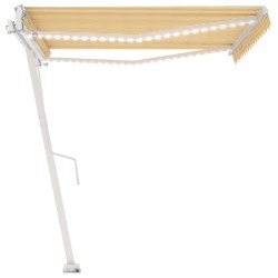 vidaXL Toldo automático LED sensor de viento amarillo blanco 450x300cm