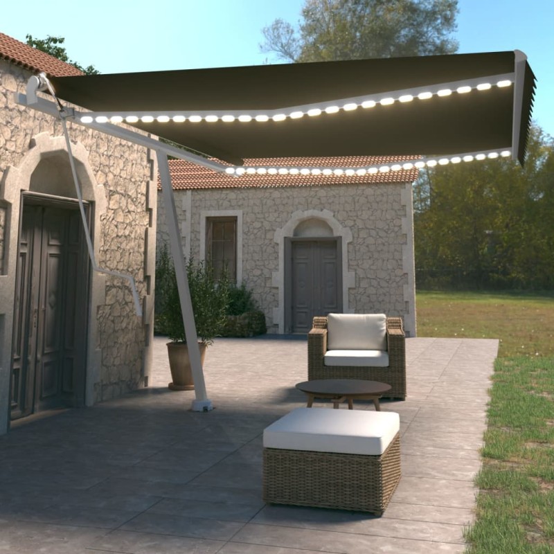 vidaXL Toldo automático LED sensor de viento gris antracita 450x350 cm vidaXL Toldo automático LED sensor de viento gris antracita 450x350 cm